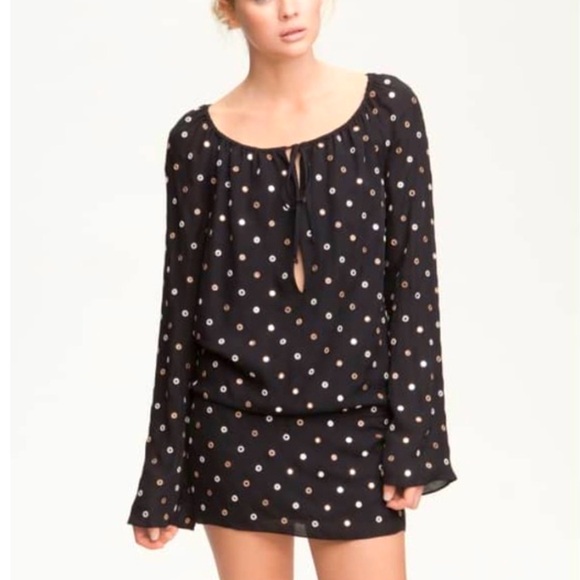 Haute Hippie Dresses & Skirts - HAUTE HIPPIE MIRROR EMBELLISHED FLARE SLEEVE MINI DRESS